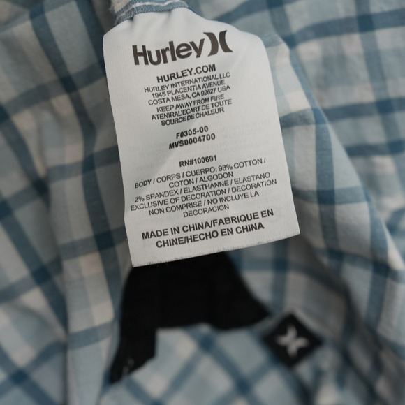 Hurley Plaid Shirt Mens XL Blue Stretch Button Up Surf Casual Short Sleeve - Picture 10 of 16
